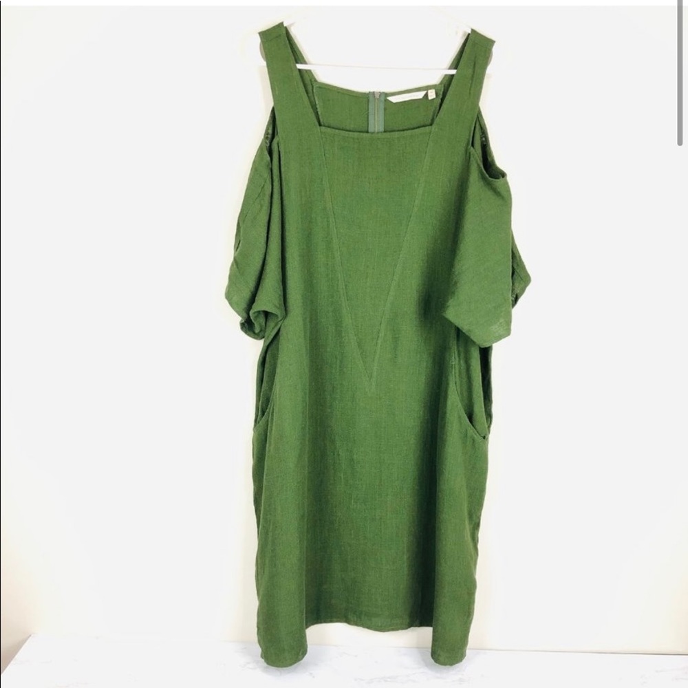 Soft Surroundings Linen Blend Green Off The Shoulders Dress XL
